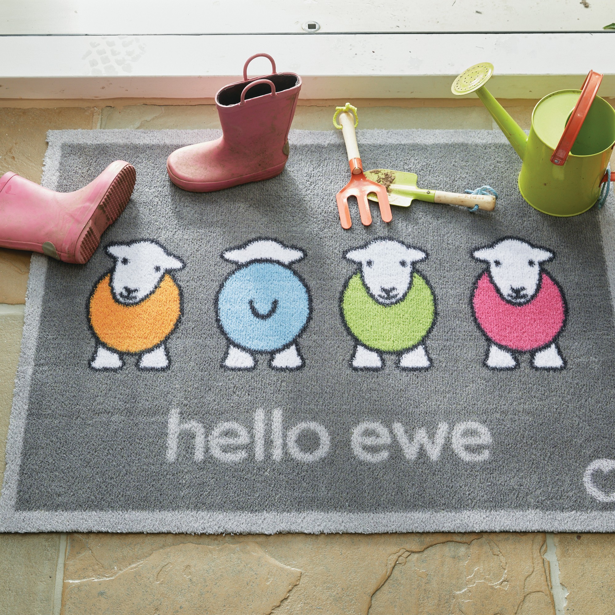 Hug Rug Herdy Hello Ewe Washable Doormat In Grey